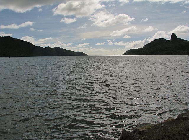 Looking out through entrance to Maroe Bay, Huahine