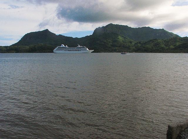 Oceania Regatta in Maroe Bay, Huahine