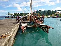 Another vaka tied up in Vaitape