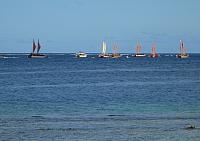 The vakas arrive in Bora Bora.