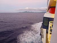 Approaching Huahine (our cabin was next to the lifeboats on the port side)