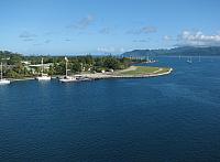 Docked at Uturoa, Raiatea with the island of Taha'a in the distance